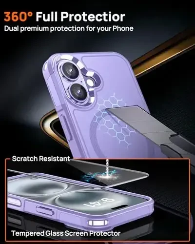 Lanhiem Magnetic for iPhone 16 Plus Case, [2 Pack Tempered Glass Screen Protector][Compatible with MagSafe][10 FT Military Shockproof] Heavy Duty Tough Rugged Cover for iPhone 16 Plus (6.7