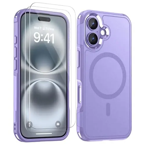 Lanhiem Magnetic for iPhone 16 Plus Case, [2 Pack Tempered Glass Screen Protector][Compatible with MagSafe][10 FT Military Shockproof] Heavy Duty Tough Rugged Cover for iPhone 16 Plus (6.7