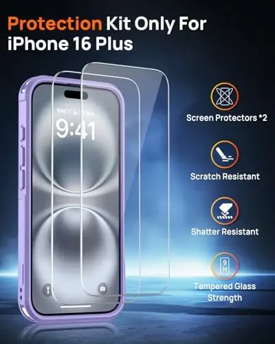 Lanhiem Magnetic for iPhone 16 Plus Case, [2 Pack Tempered Glass Screen Protector][Compatible with MagSafe][10 FT Military Shockproof] Heavy Duty Tough Rugged Cover for iPhone 16 Plus (6.7