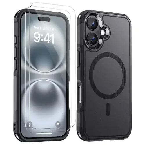 Lanhiem Magnetic for iPhone 16 Plus Case, [2 Pack Tempered Glass Screen Protector][Compatible with MagSafe][10 FT Military Shockproof] Heavy Duty Tough Rugged Cover for iPhone 16 Plus (6.7