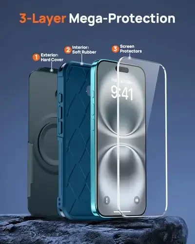 Lanhiem Magnetic for iPhone 16 Plus Case, [2 Pack Tempered Glass Screen Protector][Compatible with MagSafe][10 FT Military Shockproof] Heavy Duty Rugged Cover for iPhone 16 Plus (6.7