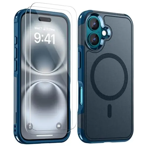 Lanhiem Magnetic for iPhone 16 Plus Case, [2 Pack Tempered Glass Screen Protector][Compatible with MagSafe][10 FT Military Shockproof] Heavy Duty Rugged Cover for iPhone 16 Plus (6.7