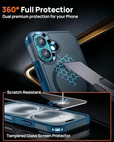 Lanhiem Magnetic for iPhone 16 Plus Case, [2 Pack Tempered Glass Screen Protector][Compatible with MagSafe][10 FT Military Shockproof] Heavy Duty Rugged Cover for iPhone 16 Plus (6.7