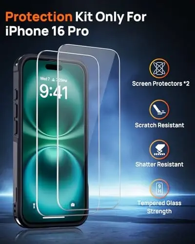 Lanhiem iPhone 16 Pro Case Magnetic, [2 Pack Tempered Glass Screen Protector][MagSafe Compatible][Military Grade Shockproof] Heavy Duty Tough Rugged Cover - Black - LANHIEM (1)