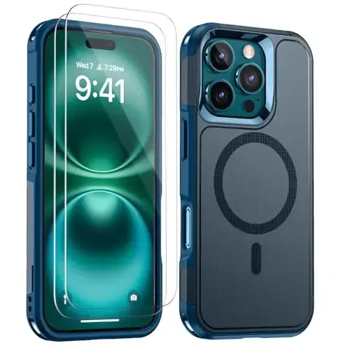 Lanhiem Magnetic for iPhone 16 Pro Case, [2 Pack Tempered Glass Screen Protector][Compatible with MagSafe][Military Grade Shockproof] Heavy Duty Tough Rugged Cover for iPhone 16 Pro (6.3