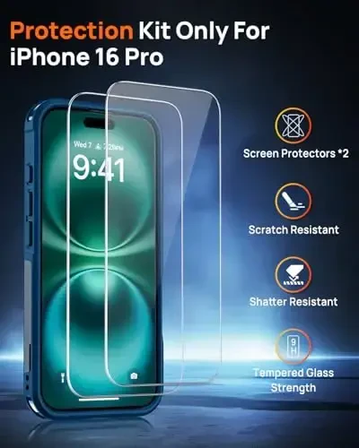 Lanhiem Magnetic for iPhone 16 Pro Case, [2 Pack Tempered Glass Screen Protector][Compatible with MagSafe][Military Grade Shockproof] Heavy Duty Tough Rugged Cover for iPhone 16 Pro (6.3