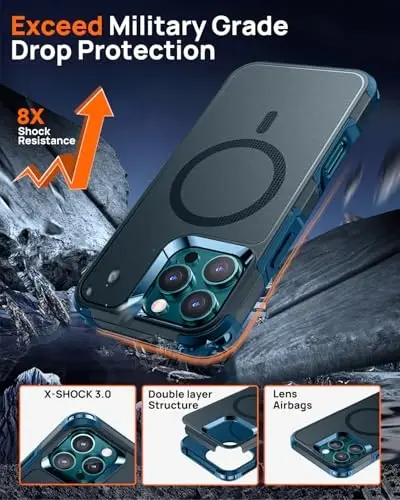 Lanhiem Magnetic for iPhone 16 Pro Case, [2 Pack Tempered Glass Screen Protector][Compatible with MagSafe][Military Grade Shockproof] Heavy Duty Tough Rugged Cover for iPhone 16 Pro (6.3