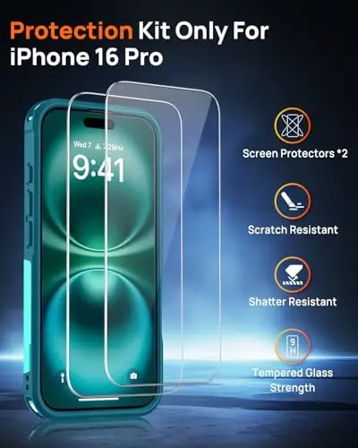 Lanhiem Magnetic for iPhone 16 Pro Case, [2 Pack Tempered Glass Screen Protector][Compatible with MagSafe][Military Grade Shockproof] Heavy Duty Tough Rugged Cover for iPhone 16 Pro (6.3