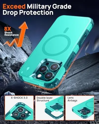 Lanhiem Magnetic for iPhone 16 Pro Case, [2 Pack Tempered Glass Screen Protector][Compatible with MagSafe][Military Grade Shockproof] Heavy Duty Tough Rugged Cover for iPhone 16 Pro (6.3