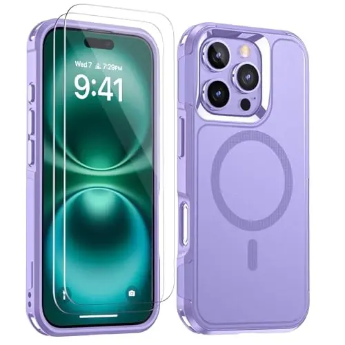Lanhiem Magnetic for iPhone 16 Pro Case, [2 Pack Tempered Glass Screen Protector][Compatible with MagSafe][Military Grade Shockproof] Heavy Duty Tough Rugged Cover for iPhone 16 Pro (6.3