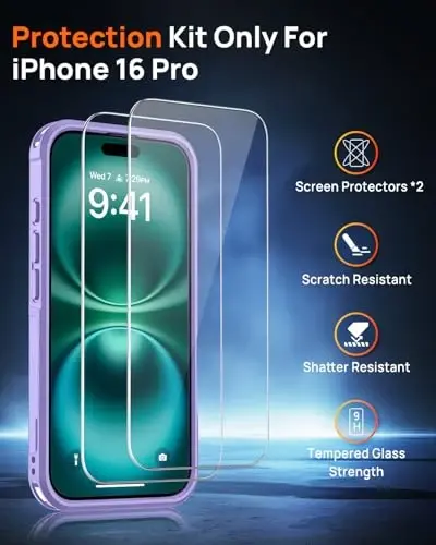 Lanhiem Magnetic for iPhone 16 Pro Case, [2 Pack Tempered Glass Screen Protector][Compatible with MagSafe][Military Grade Shockproof] Heavy Duty Tough Rugged Cover for iPhone 16 Pro (6.3
