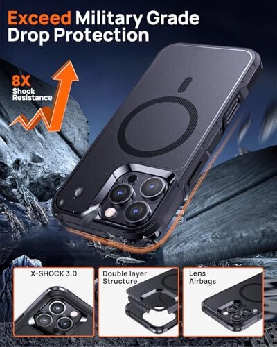 Lanhiem Magnetic for iPhone 16 Pro Case, [2 Pack Tempered Glass Screen Protector][Compatible with MagSafe][Military Grade Shockproof] Heavy Duty Tough Rugged Cover for iPhone 16 Pro (6.3
