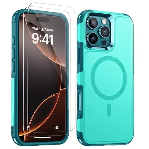 Lanhiem for iPhone 16 Pro Max Case Magnetic, [2 Pack Tempered Glass Screen Protector][Compatible with MagSafe][Military Grade Shockproof] Heavy Duty Cover for iPhone 16 Pro Max (6.9