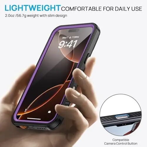 Lanhiem for iPhone 16 Pro Max Case, IP68 Waterproof Dustproof Shockproof Cases with Built-in Screen Protector, Full Body Heavy Duty Rugged Phone Cover for iPhone 16 Pro Max - 6.9 inch (Purple) - 4