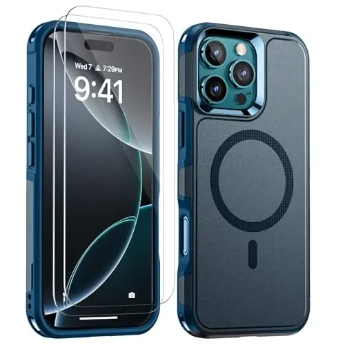 Lanhiem for iPhone 16 Pro Max Case Magnetic, [2 Pack Tempered Glass Screen Protector][Compatible with MagSafe][Military Grade Shockproof] Heavy Duty Cover for iPhone 16 Pro Max (6.9
