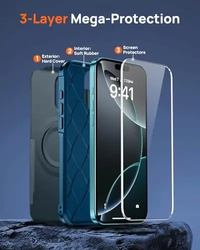 Lanhiem for iPhone 16 Pro Max Case Magnetic, [2 Pack Tempered Glass Screen Protector][Compatible with MagSafe][Military Grade Shockproof] Heavy Duty Cover for iPhone 16 Pro Max (6.9