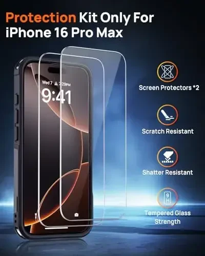 Lanhiem iPhone 16 Pro Max uchun magnitli g‘ilof, [2 dona закалённое shisha ekran himoyachisi][MagSafe bilan mos][Harbiy darajadagi zarba o‘tkazmaydigan] iPhone 16 Pro Max (6.9