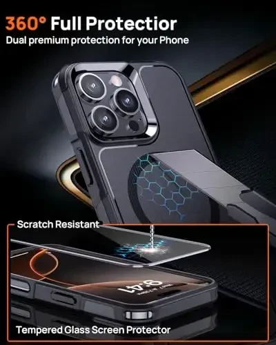 Lanhiem iPhone 16 Pro Max uchun magnitli g‘ilof, [2 dona закалённое shisha ekran himoyachisi][MagSafe bilan mos][Harbiy darajadagi zarba o‘tkazmaydigan] iPhone 16 Pro Max (6.9