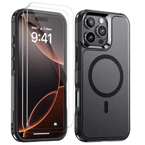 Lanhiem iPhone 16 Pro Max uchun magnitli g‘ilof, [2 dona закалённое shisha ekran himoyachisi][MagSafe bilan mos][Harbiy darajadagi zarba o‘tkazmaydigan] iPhone 16 Pro Max (6.9