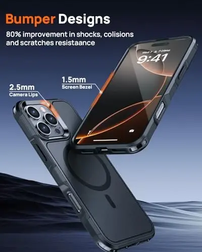 Lanhiem iPhone 16 Pro Max uchun magnitli g‘ilof, [2 dona закалённое shisha ekran himoyachisi][MagSafe bilan mos][Harbiy darajadagi zarba o‘tkazmaydigan] iPhone 16 Pro Max (6.9