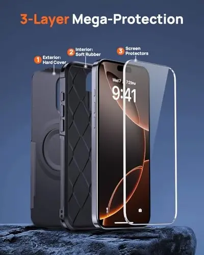 Lanhiem iPhone 16 Pro Max uchun magnitli g‘ilof, [2 dona закалённое shisha ekran himoyachisi][MagSafe bilan mos][Harbiy darajadagi zarba o‘tkazmaydigan] iPhone 16 Pro Max (6.9
