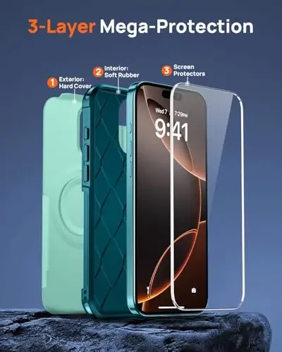 Lanhiem iPhone 16 Pro Max uchun magnitli g‘ilof, [2 dona закалённое shisha ekran himoyachisi][MagSafe bilan mos][Harbiy darajadagi zarbga chidamli] iPhone 16 Pro Max uchun kuchli g‘ilof (6.9