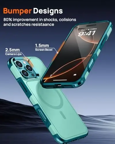 Lanhiem iPhone 16 Pro Max uchun magnitli g‘ilof, [2 dona закалённое shisha ekran himoyachisi][MagSafe bilan mos][Harbiy darajadagi zarbga chidamli] iPhone 16 Pro Max uchun kuchli g‘ilof (6.9