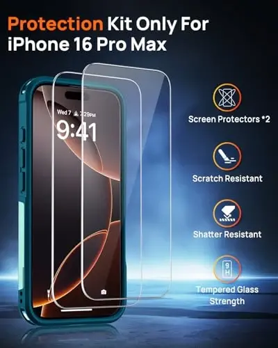 Lanhiem iPhone 16 Pro Max uchun magnitli g‘ilof, [2 dona закалённое shisha ekran himoyachisi][MagSafe bilan mos][Harbiy darajadagi zarbga chidamli] iPhone 16 Pro Max uchun kuchli g‘ilof (6.9