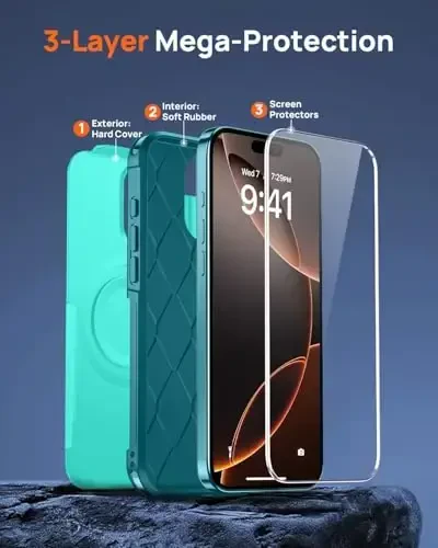 Lanhiem iPhone 16 Pro Max uchun magnitli g'ilof, [2 dona закалённое shisha ekran himoyachisi][MagSafe bilan mos][Harbiy standartga mos zarbga chidamli] iPhone 16 Pro Max uchun kuchli g'ilof (6,9