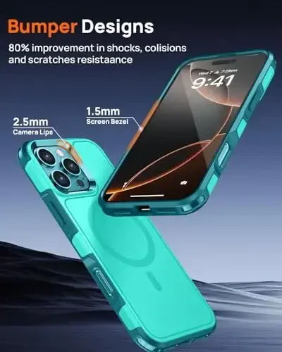 Lanhiem iPhone 16 Pro Max uchun magnitli g'ilof, [2 dona закалённое shisha ekran himoyachisi][MagSafe bilan mos][Harbiy standartga mos zarbga chidamli] iPhone 16 Pro Max uchun kuchli g'ilof (6,9