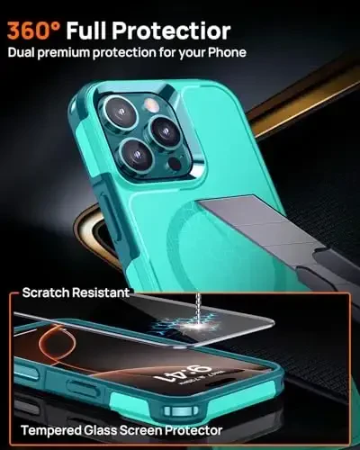 Lanhiem iPhone 16 Pro Max uchun magnitli g'ilof, [2 dona закалённое shisha ekran himoyachisi][MagSafe bilan mos][Harbiy standartga mos zarbga chidamli] iPhone 16 Pro Max uchun kuchli g'ilof (6,9