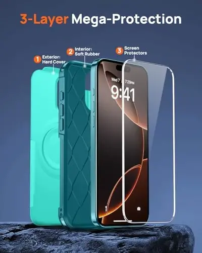 Lanhiem iPhone 16 Pro Max uchun magnitli g'ilof, [2 dona закалённое shisha ekran himoyachisi][MagSafe bilan mos][Harbiy standartga mos zarbga chidamli] iPhone 16 Pro Max uchun kuchli g'ilof (6,9