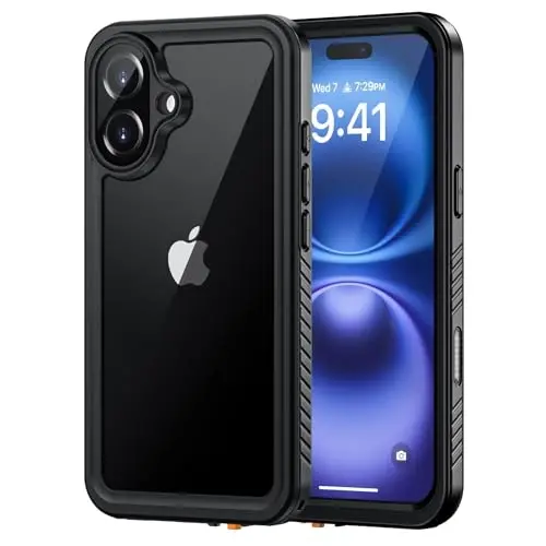 Lanhiem for iPhone 16 Waterproof Case, Dustproof Case Built-in Screen Protector, Camera Protection, Full Body Heavy Duty Rugged Phone Cover for 16-6.1 inch (Black/Clear) 
