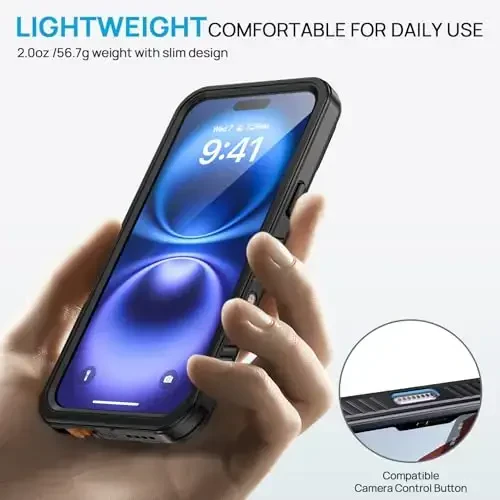 Lanhiem iPhone 16 uchun g'ilof, IP68 suv o'tkazmaydigan chang o'tkazmaydigan zarbga chidamli g'iloflar o'rnatilgan ekran himoyachisi bilan, iPhone 16-6.1 dyuym uchun 360 to'liq himoya qiluvchi og'ir yuk ko'taruvchi mustahkam telefon qopqog'i (shaffof) - 4