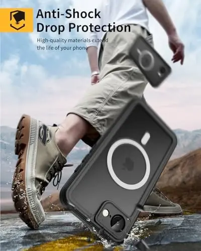 Lanhiem Magnetic for iPhone 16e Case, IP68 Waterproof Dustproof Shockproof Cases with Screen Protector, 360 Full Body Protective Heavy Duty Rugged Phone Cover for iPhone 16e (Black-Magnetic) - 5