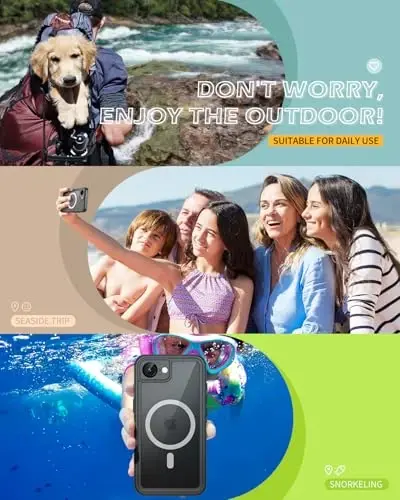 Lanhiem Magnetic for iPhone 16e Case, IP68 Waterproof Dustproof Shockproof Cases with Screen Protector, 360 Full Body Protective Heavy Duty Rugged Phone Cover for iPhone 16e (Black-Magnetic) - 7