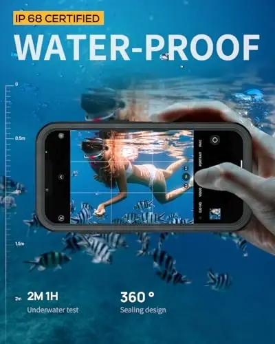 Lanhiem Magnetic for iPhone 16e Case, IP68 Waterproof Dustproof Shockproof Cases with Screen Protector, 360 Full Body Protective Heavy Duty Rugged Phone Cover for iPhone 16e (Black-Magnetic) - 2