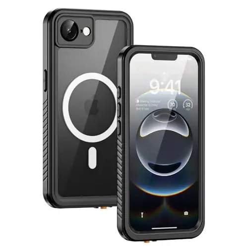 Lanhiem Magnetic for iPhone 16e Case, IP68 Waterproof Dustproof Shockproof Cases with Screen Protector, 360 Full Body Protective Heavy Duty Rugged Phone Cover for iPhone 16e (Black-Magnetic) - 1