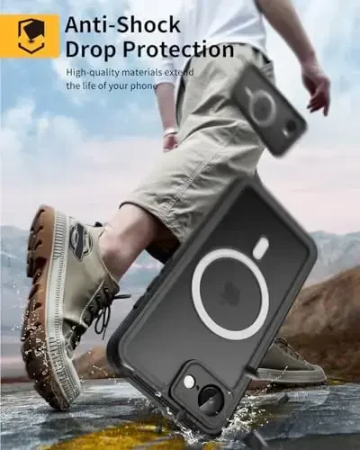 Lanhiem Magnetic for iPhone 16e Case, IP68 Waterproof Dustproof Shockproof Cases with Screen Protector, 360 Full Body Protective Heavy Duty Rugged Phone Cover for iPhone 16e (Black-Magnetic) - 5