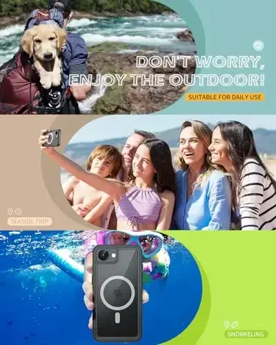 Lanhiem Magnetic for iPhone 16e Case, IP68 Waterproof Dustproof Shockproof Cases with Screen Protector, 360 Full Body Protective Heavy Duty Rugged Phone Cover for iPhone 16e (Black-Magnetic) - 7