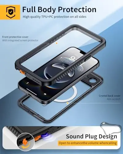 Lanhiem Magnetic for iPhone 17e case & iPhone 16e Case, IP68 Waterproof Dustproof Shockproof Cases with Screen Protector, 360 Full Body Protective Heavy Duty Phone Cover for iPhone 17e&16e (Black) - 3