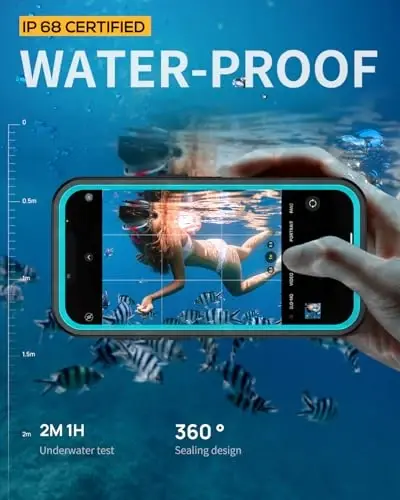 Lanhiem for iPhone 16e Case, IP68 Waterproof Dustproof Shockproof Cases with Built-in Screen Protector, 360 Full Body Protective Heavy Duty Rugged Phone Cover for iPhone 16e 2025 6.1 inch (Blue) - 2