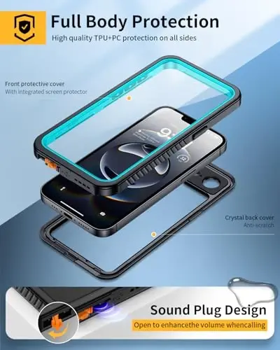 Lanhiem for iPhone 16e Case, IP68 Waterproof Dustproof Shockproof Cases with Built-in Screen Protector, 360 Full Body Protective Heavy Duty Rugged Phone Cover for iPhone 16e 2025 6.1 inch (Blue) - 3