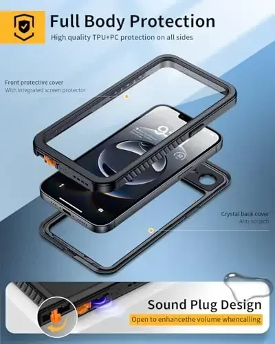 Lanhiem for iPhone 16e Case, IP68 Waterproof Dustproof Shockproof Cases with Built-in Screen Protector, 360 Full Body Protective Heavy Duty Rugged Phone Cover for iPhone 16e 2025 6.1 inch (Black) - 3