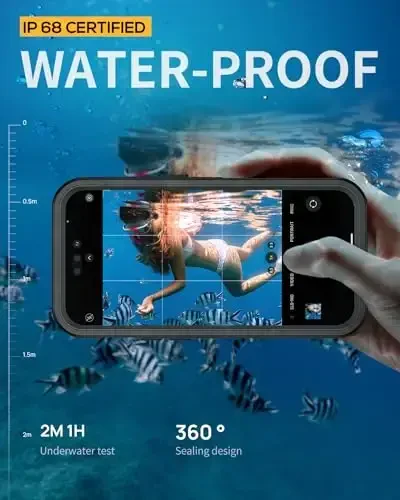 Lanhiem Magnetic для iPhone 15 Pro Max, IP68 водонепроницаемый пыленепроницаемый чехол, [совместим с Magsafe] [встроенная защита экрана] Прочный чехол для телефона 6,7 дюйма, черный/прозрачный - 2