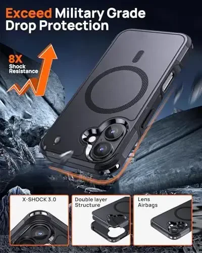 Lanhiem Magnetic для iPhone 16 Case, [2 Pack Tempered Glass Screen Protector][Compatible with MagSafe][10 FT Military Grade Shockproof] Heavy Duty Tough Rugged Phone Cover for iPhone 16 (6.1