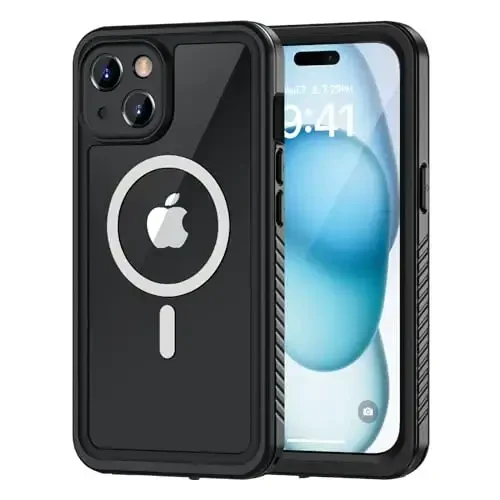 Lanhiem Magnetic for iPhone 15 Case, Waterproof Dustproof Cover [Built in Screen Protector] [Compatible with MagSafe], Full Body Heavy Duty Protective Phone Case for iPhone 15-6.1”(Black) 