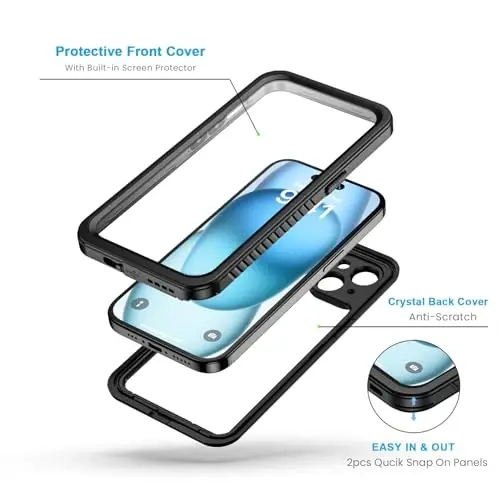 Lanhiem Magnetic for iPhone 15 Case, Waterproof Dustproof Cover [Built in Screen Protector] [Compatible with MagSafe], Full Body Heavy Duty Protective Phone Case for iPhone 15-6.1”(Black) - 3