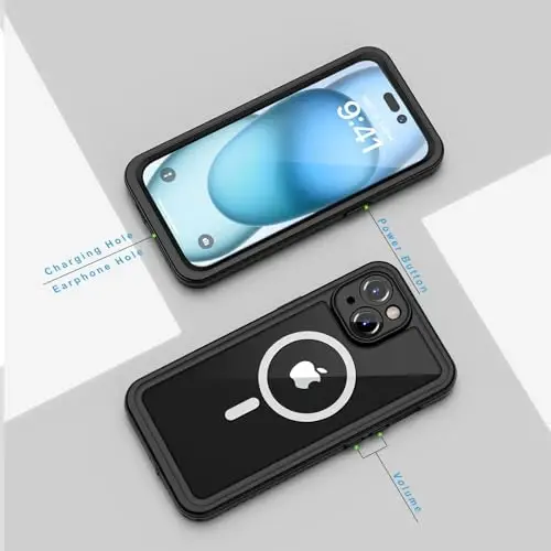 Lanhiem Magnetic for iPhone 15 Case, Waterproof Dustproof Cover [Built in Screen Protector] [Compatible with MagSafe], Full Body Heavy Duty Protective Phone Case for iPhone 15-6.1”(Black) - 6