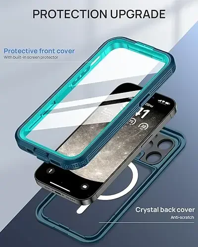Lanhiem Magnetic for iPhone 15 Pro Max Case, IP68 suv o'tkazmaydigan chang o'tkazmaydigan g'ilof, [Magsafe bilan mos keladi] [O'rnatilgan ekran himoyachisi] To'liq korpusli og'ir yuk ko'taruvchi telefon qopqog'i 6,7 dyuym, ko'k/shaffof - 6